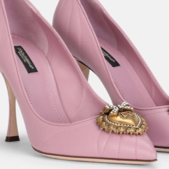 DOLCE & GABBANA QUILTED NAPPA LEATHER DEVOTION PUMPS IN PINK SIZE US 8.5 - Picture 7 of 8